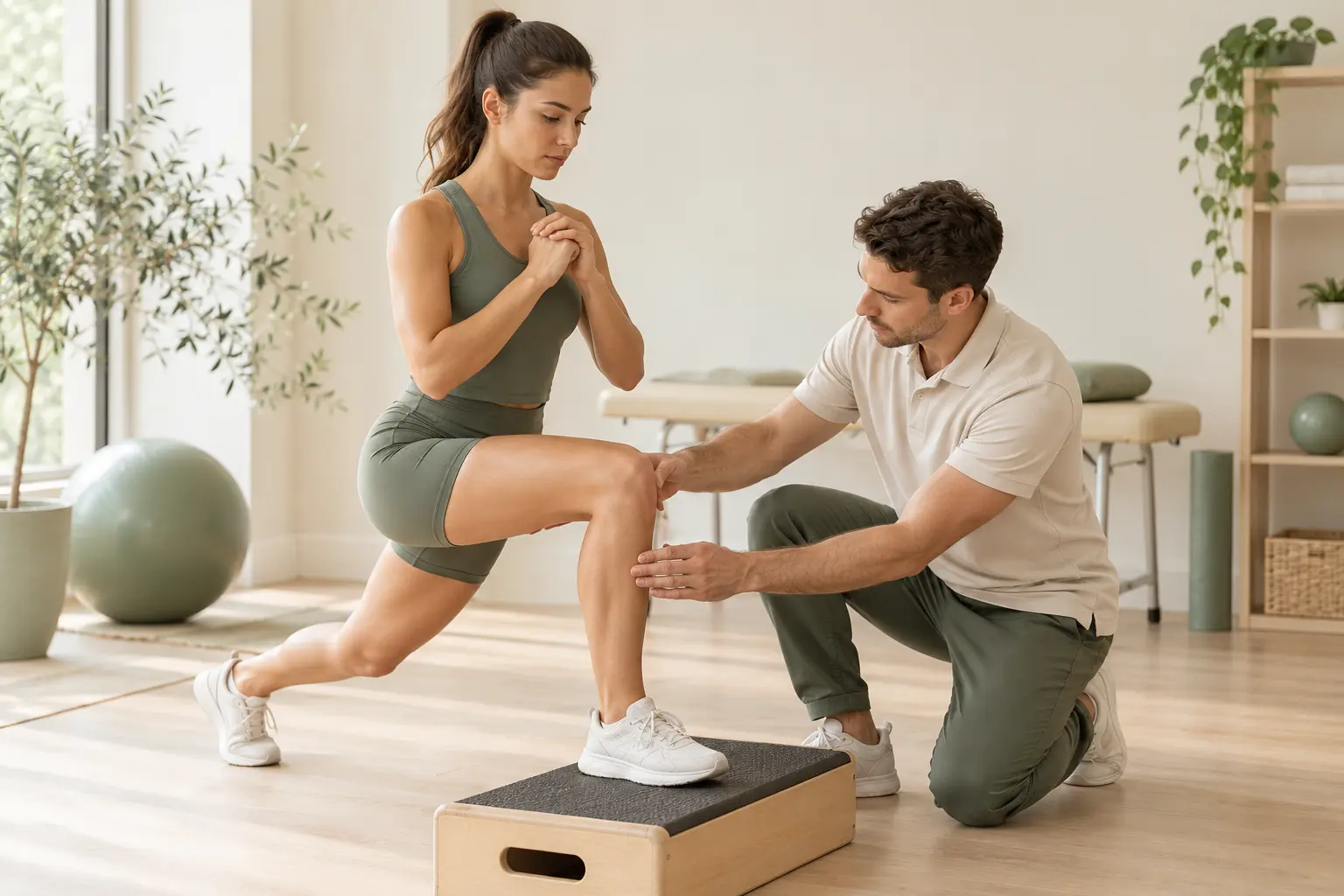 Patiente réalisant un exercice de physiothérapie après une chirurgie des ligaments collatéraux