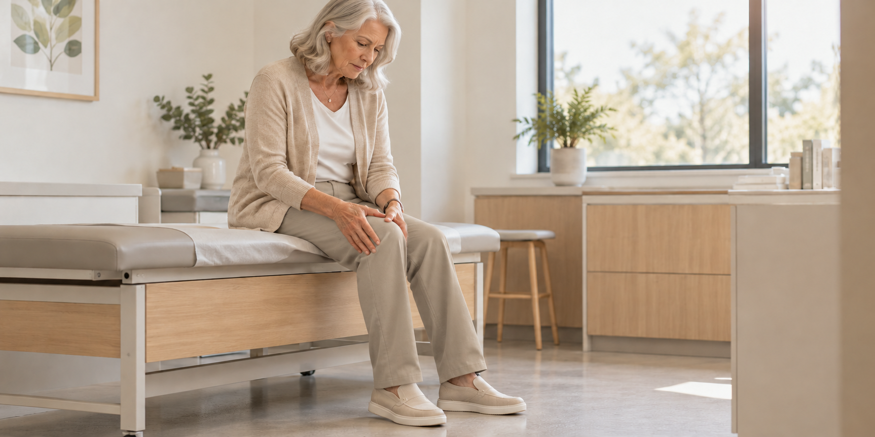 Patiente évaluant sa douleur au genou avant le diagnostic d’une fracture periprothetique
