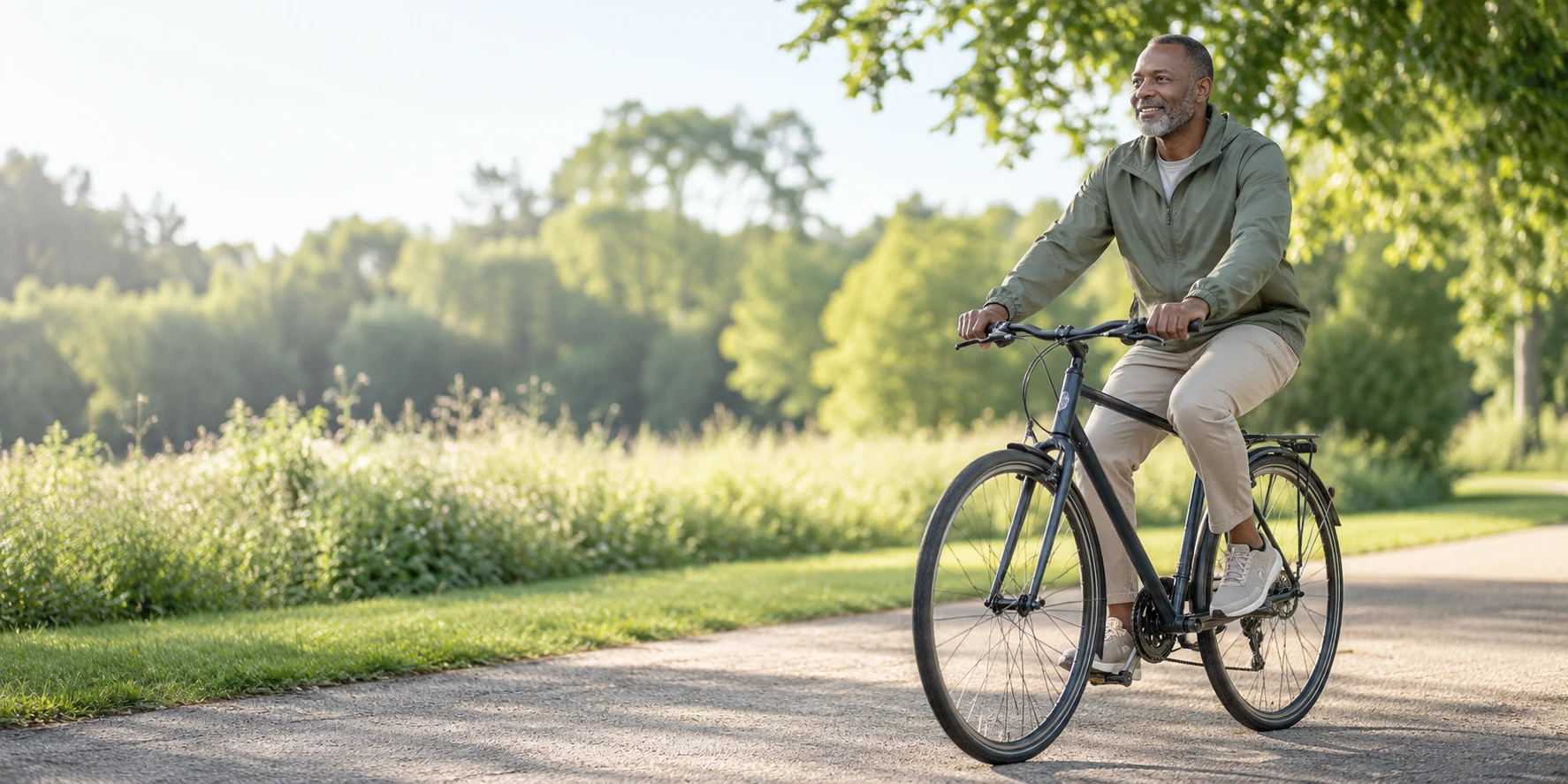Lésion de la racine méniscale : reprise progressive du vélo sur un chemin plat.