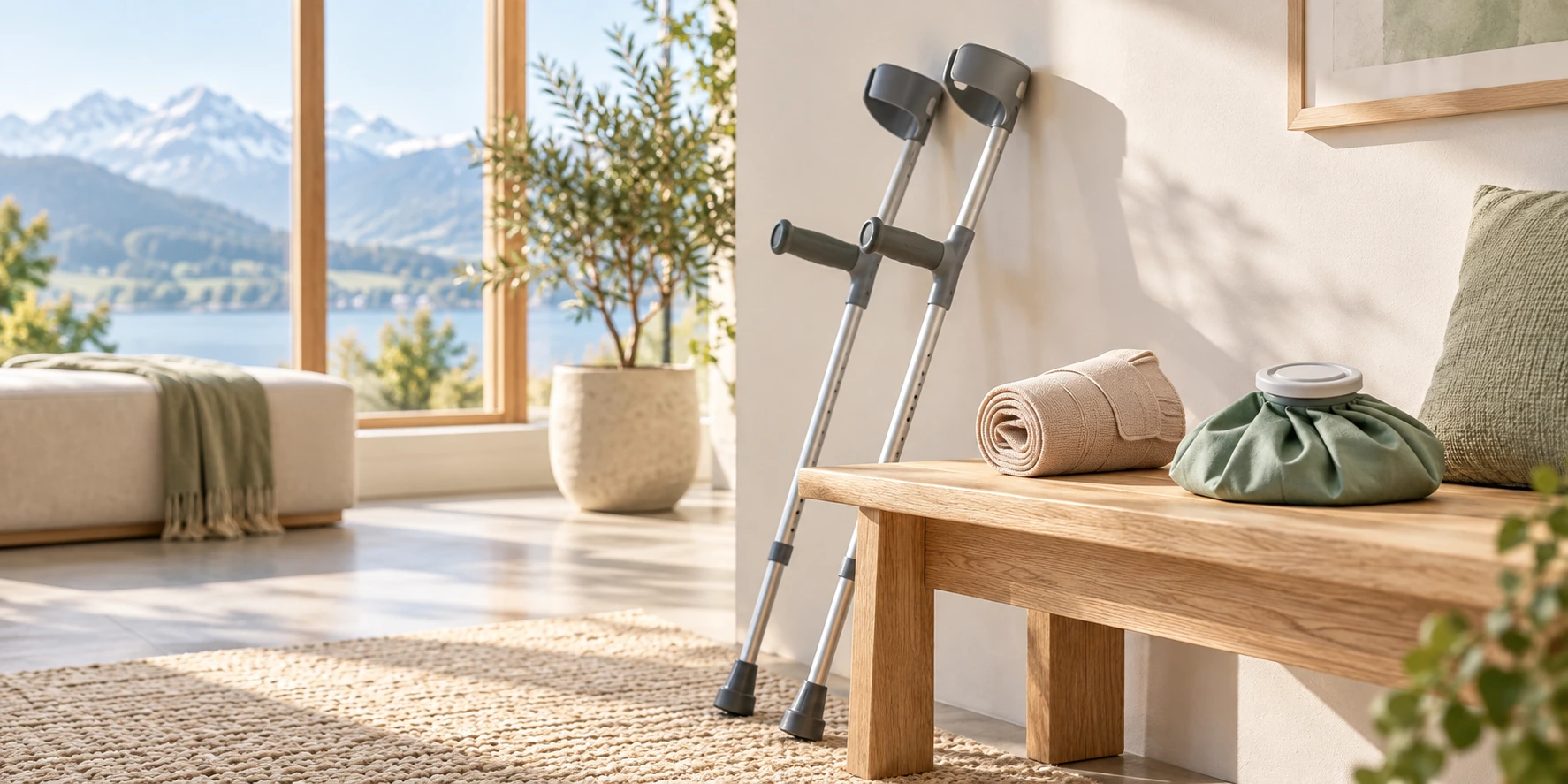 Matériel de protection et béquilles pour une première prise en charge d’une lésion multiligamentaire du genou.