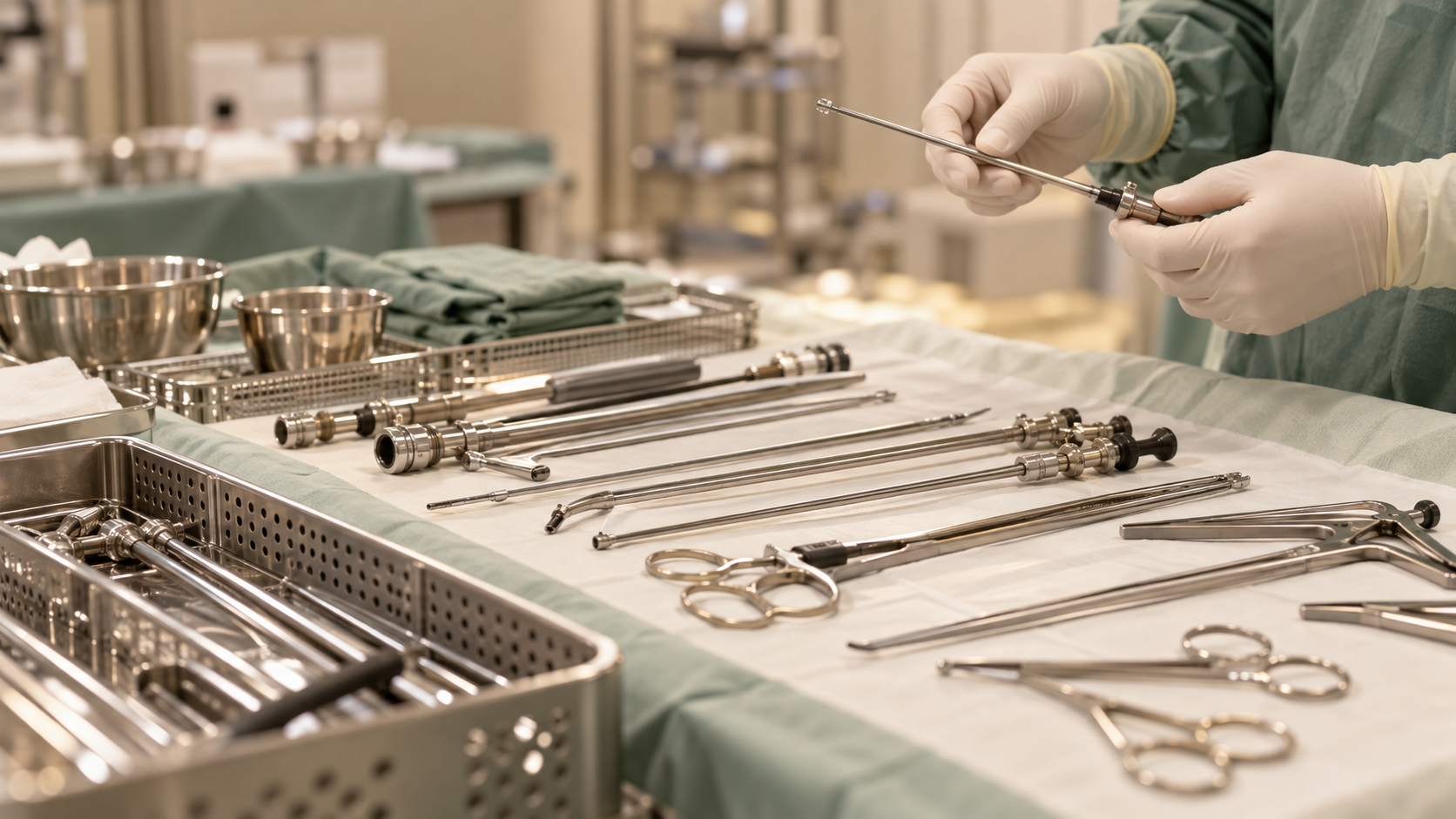 Instruments préparés pour une chirurgie des lésions ostéochondrales du genou