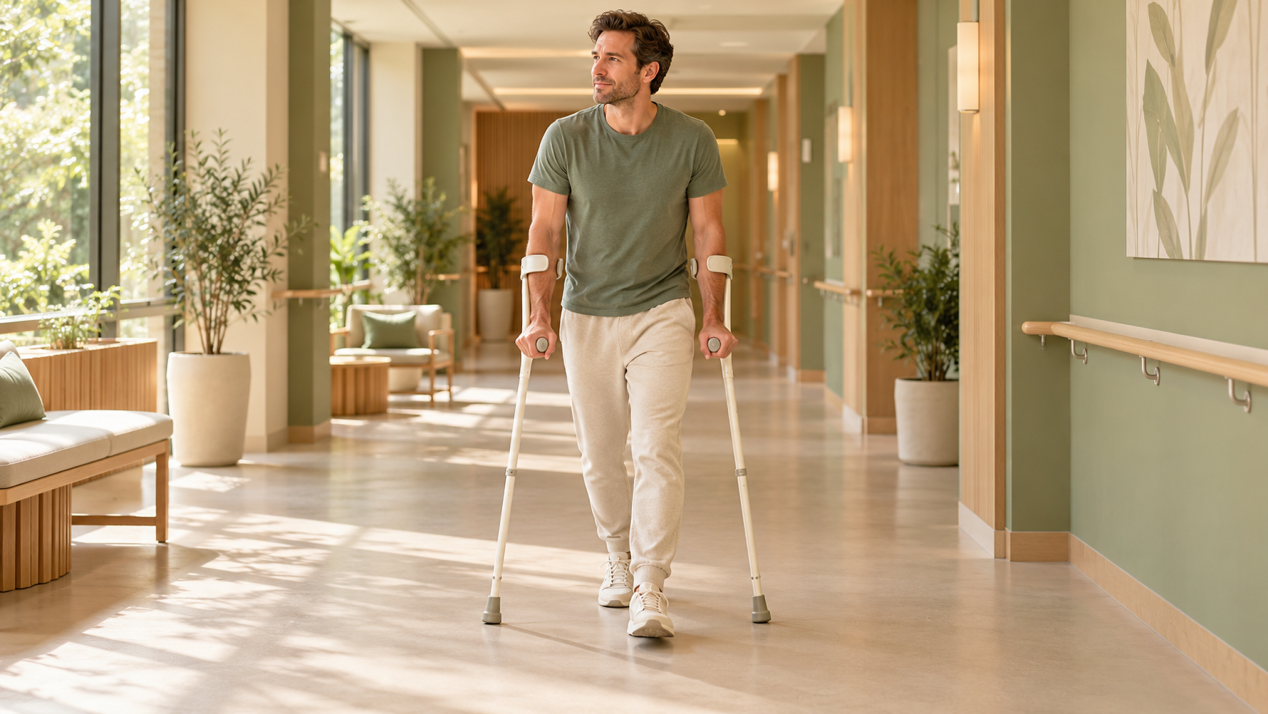 Déplacement avec béquilles après une luxation traumatique de la hanche