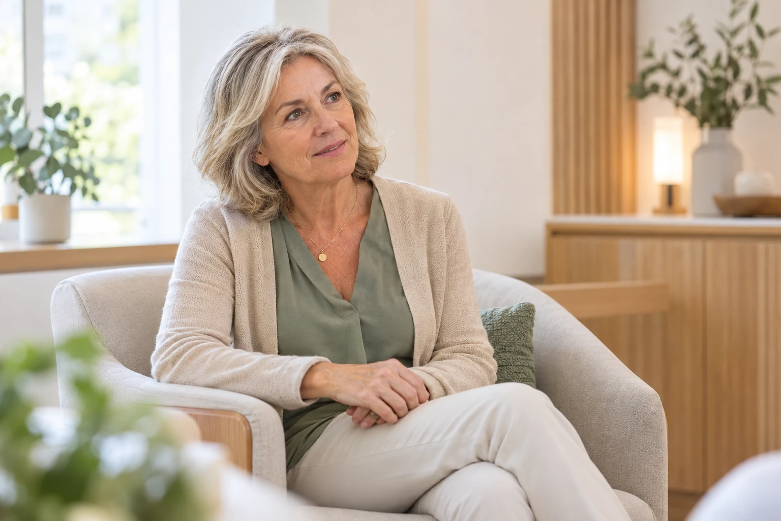 Séquelles après une fracture : patiente attentive lors d’un échange