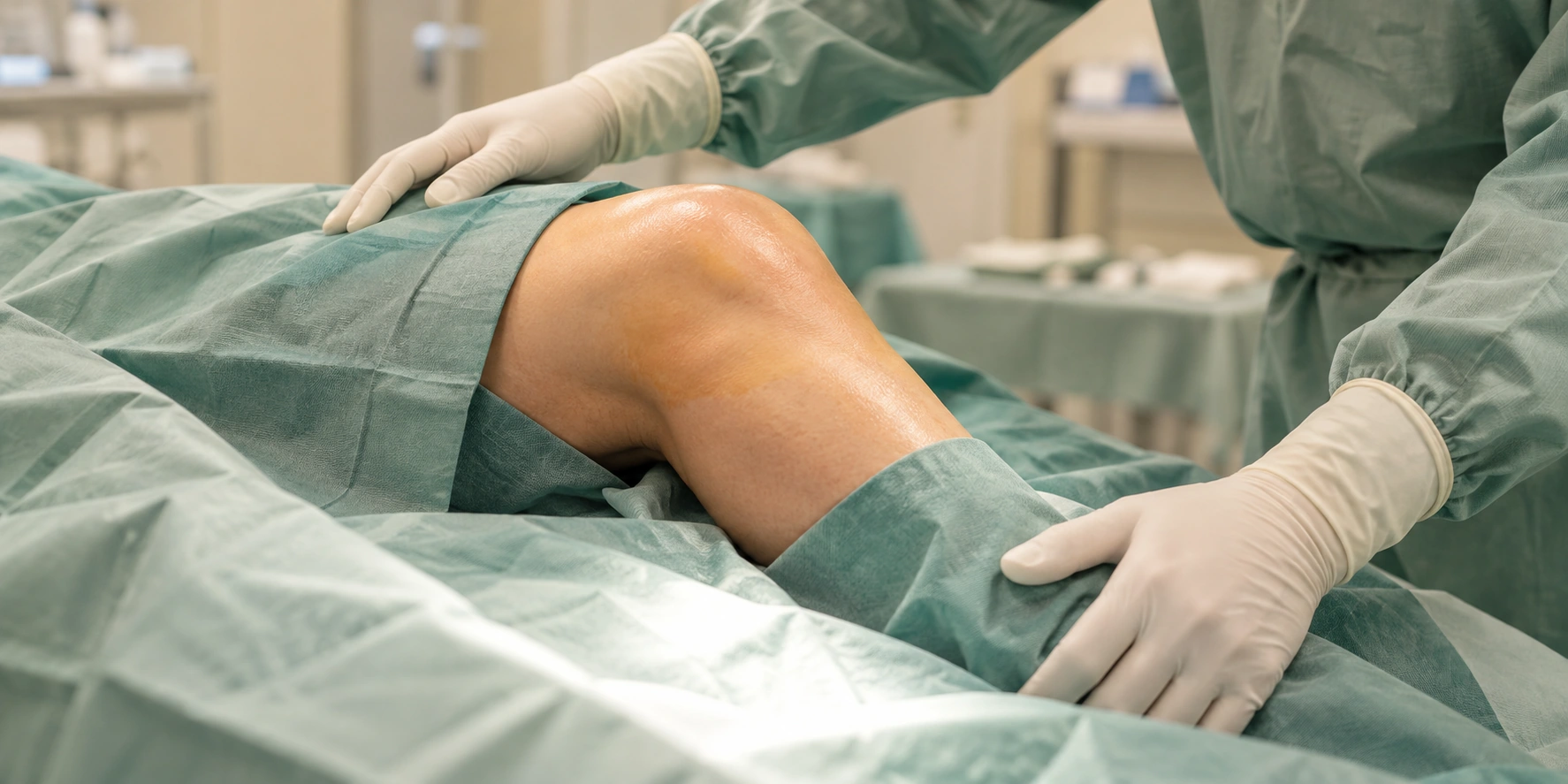 Préparation du genou avant une intervention de réparation des tendons du genou