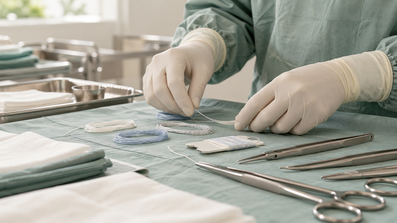 Préparation des sutures pour une réparation des tendons du genou